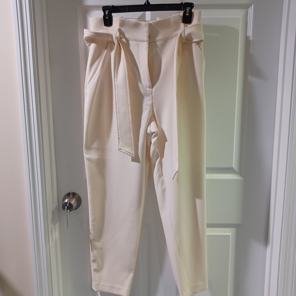 Veronica Beard Ecru Tie-Waist Trousers - Picture 3 of 6